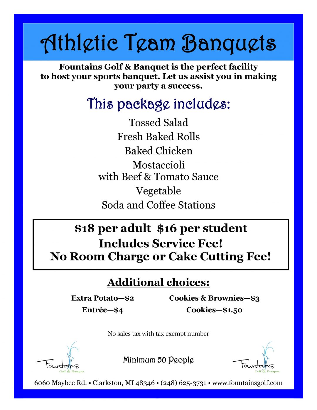 Sports Banquet Fountains Golf & Banquet