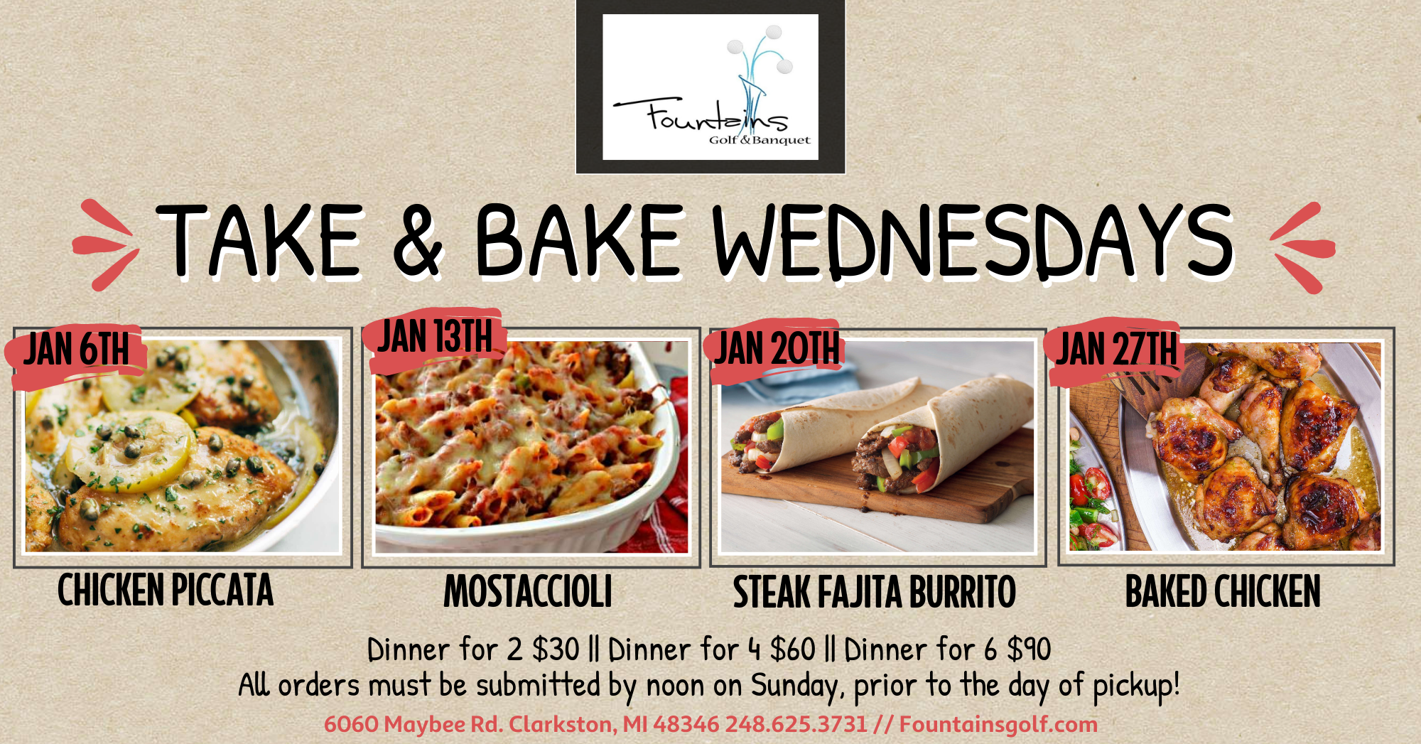 Take & Bake 2021 Menu